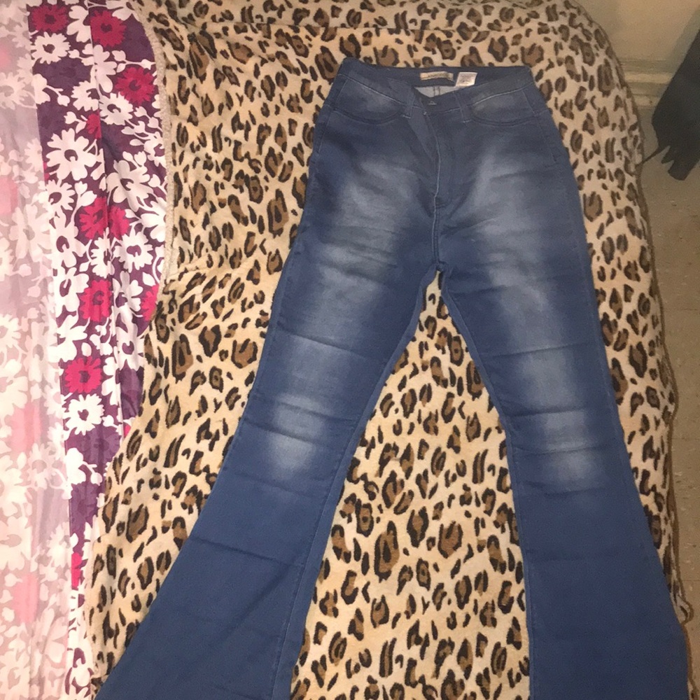 Blue Denim Bell Bottom High Waist Jeans